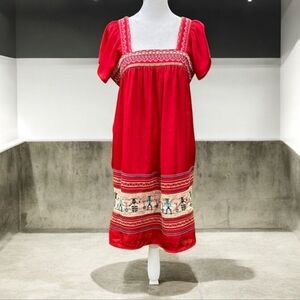 MM Couture Embroidered Boho Dress in Red Size Medium